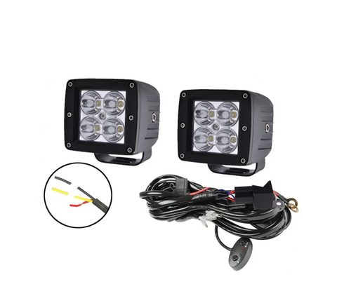 3" Square Spotlight LED Pods with wiring harness switch control